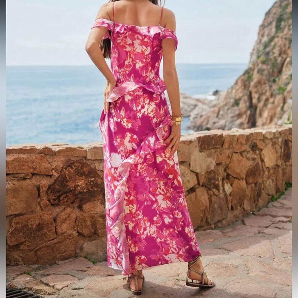MOTF Vibrant Pink Floral Maxi Dress - Picture 4 of 8